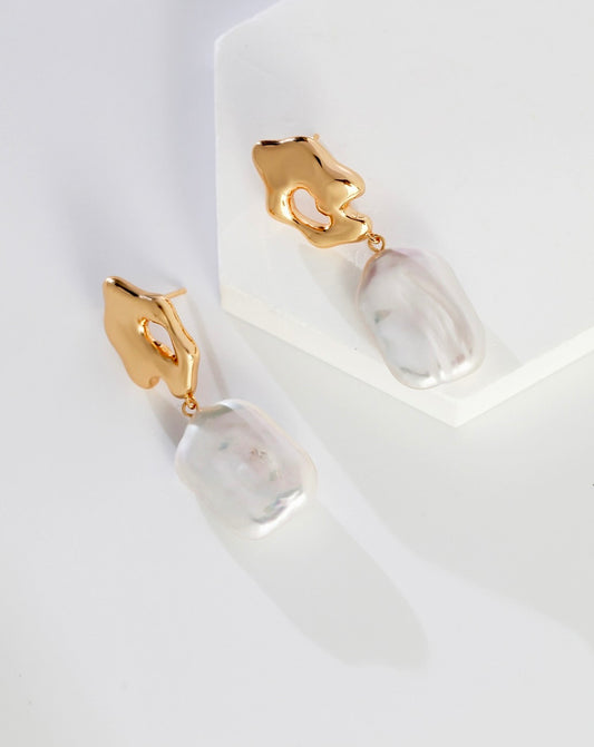 18K Gold Plated Vermeil Baroque Pearl Drop Earrings