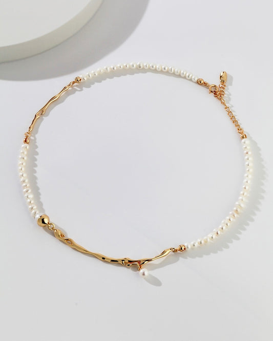 18K Gold Plated Vermeil Branch Shape Pearl Necklace