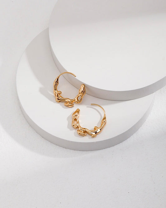 18K Gold Plated Vermeil Water Flow Hoop Earrings