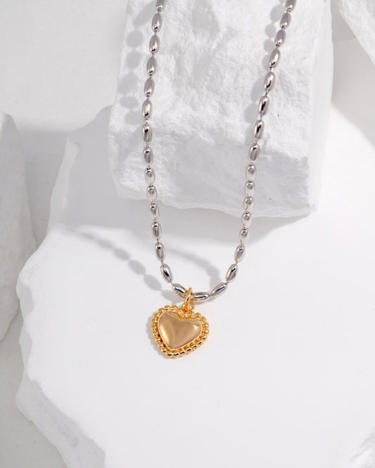 18K Gold Plated Vermeil Two Tone Heart Necklace