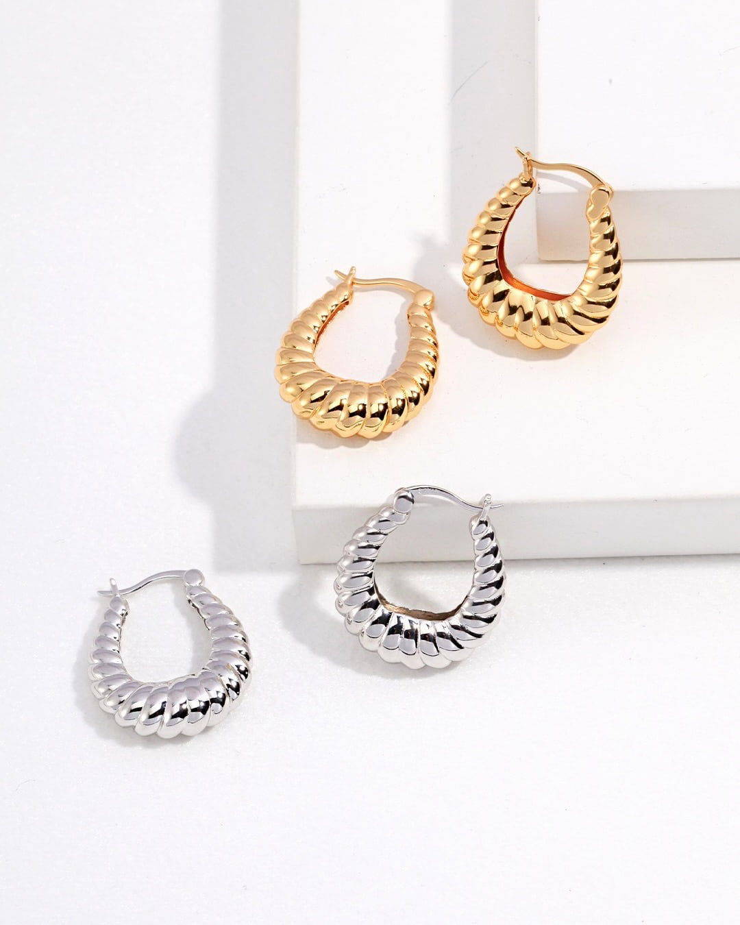 18K Gold Plated Vermeil Helical Hoop Earrings