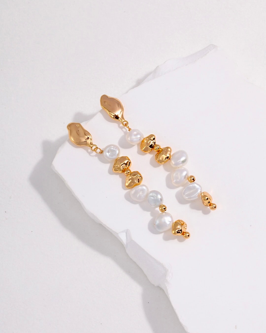 18K Gold Plated Vermeil Baroque Pearl Linear Earrings