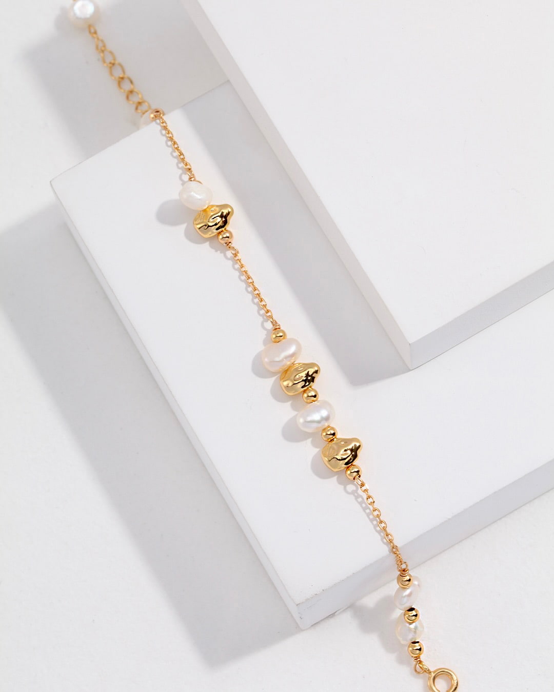 18K Gold Plated Vermeil Baroque Pearl Beaded Bracelet