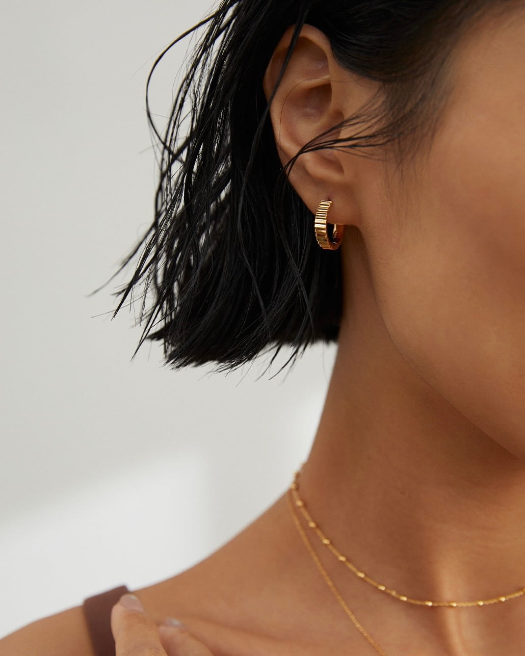 18K Gold Plated Vermeil Ribbed Hoop Earrings