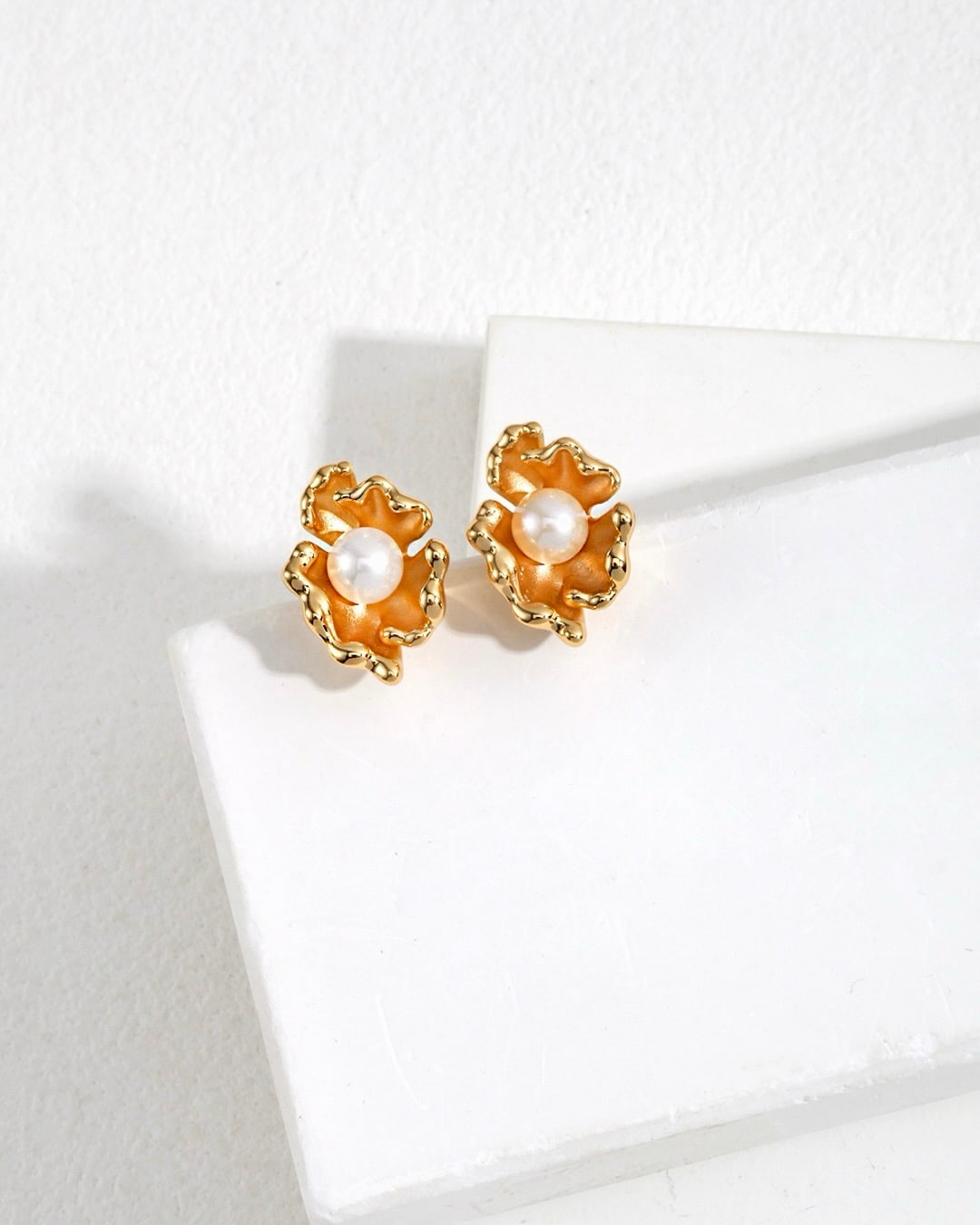 18K Gold Plated Vermeil Wave Pearl Earrings