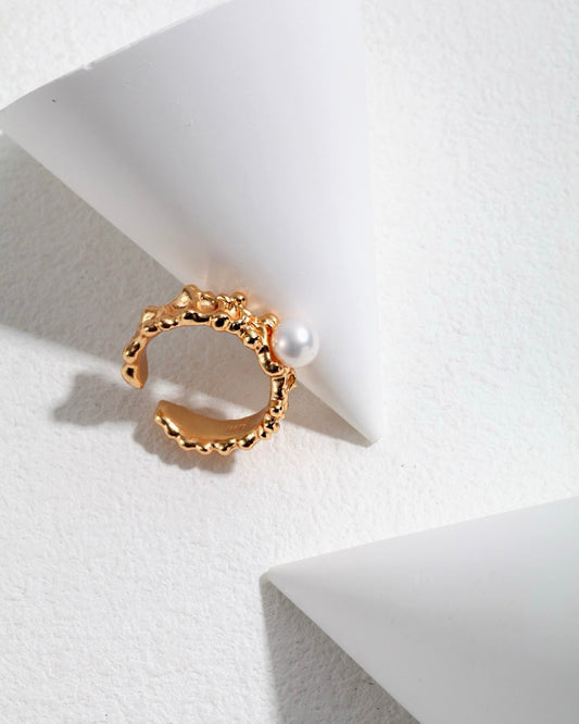 18K Gold Plated Vermeil Wave Pearl Ring