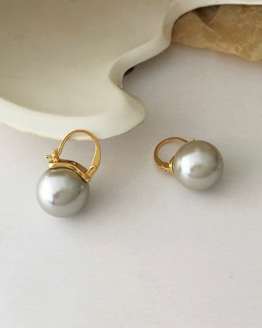 14K Gold Plated Simulated Pearl Hoop Earrings