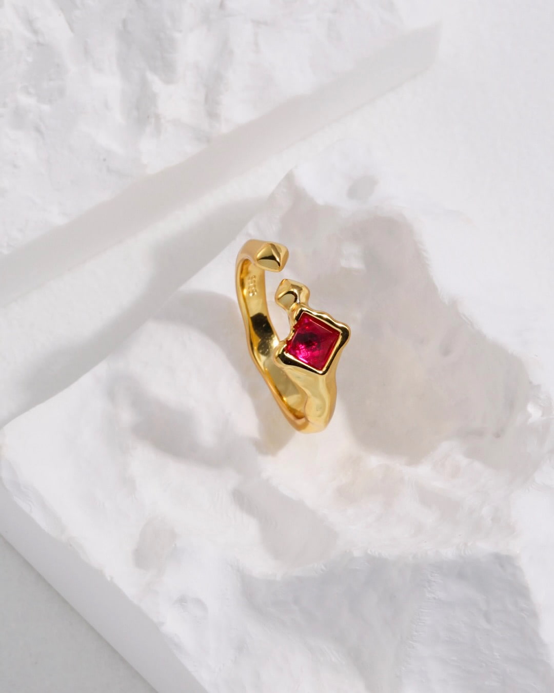 18K Gold Plated Vermeil Red Agate Ring