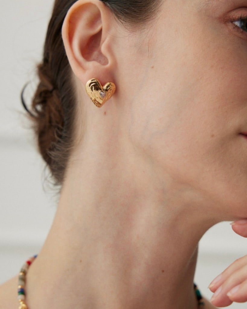 18K Gold Plated Vermeil Heart Shape Earrings