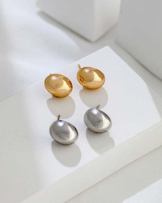 18K Gold Plated Vermeil Bean-shaped Stud Earrings