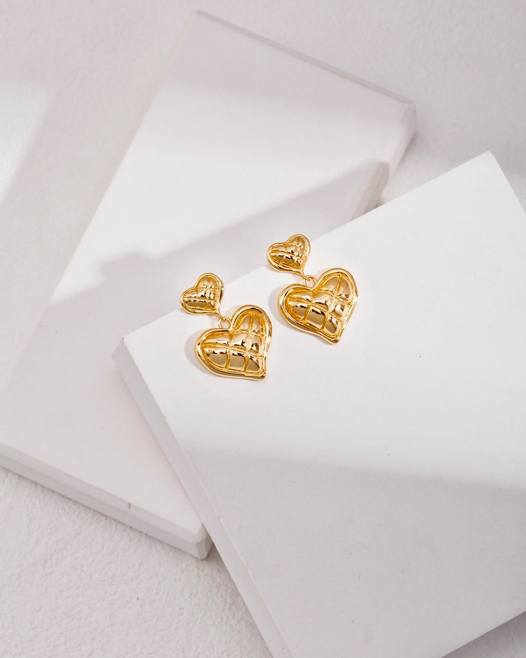 18K Gold Plated Vermeil Quilted Heart Stud Earrings