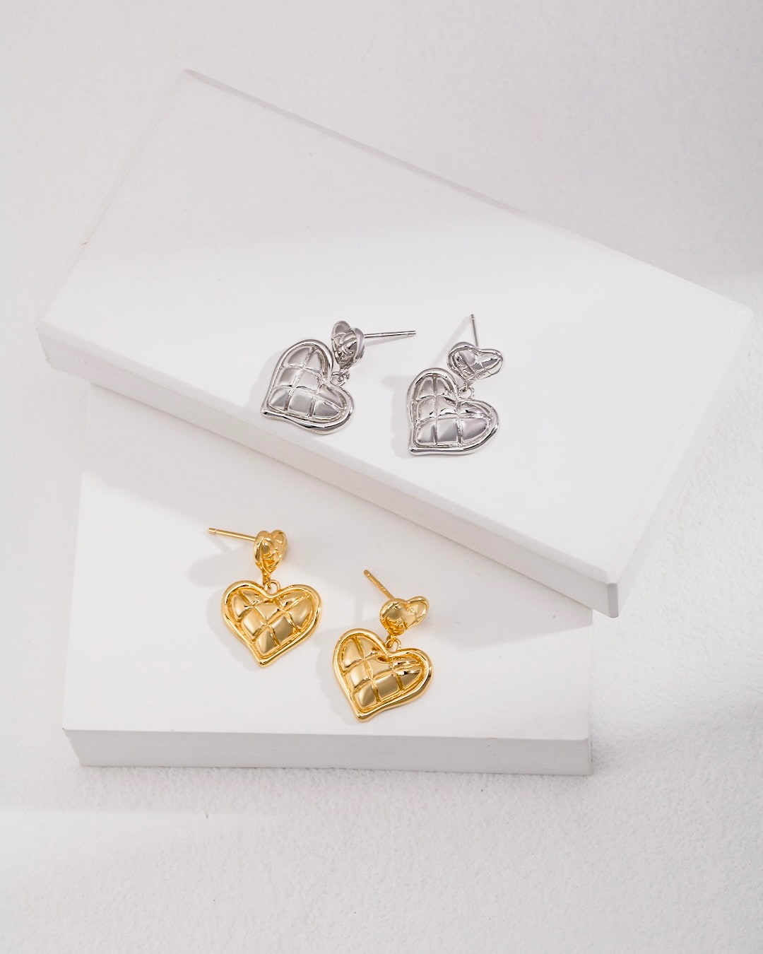 18K Gold Plated Vermeil Quilted Heart Stud Earrings