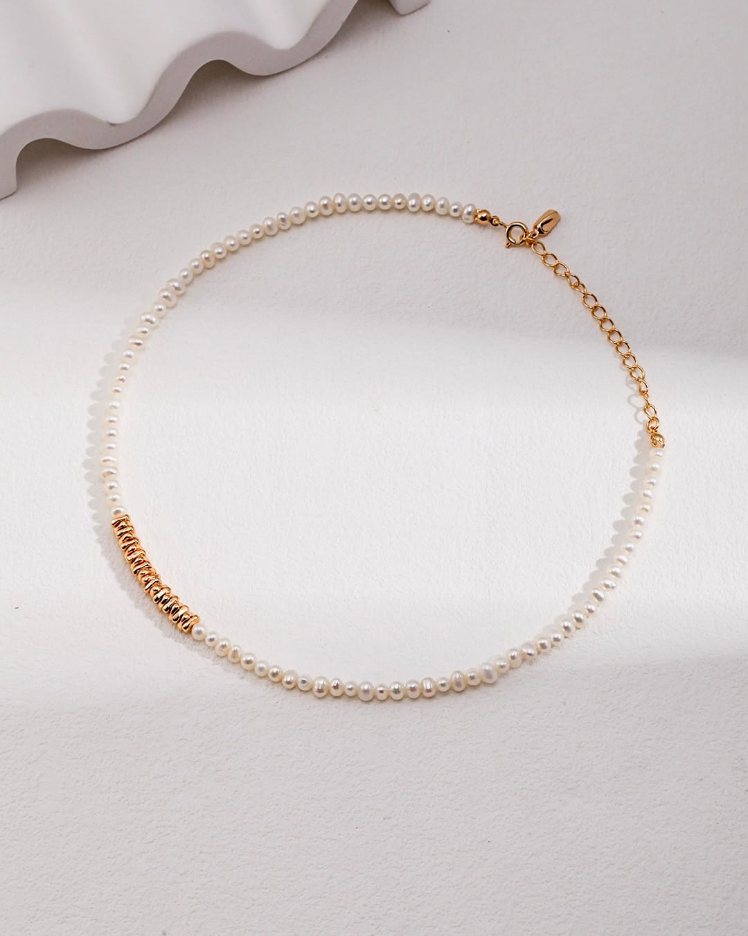 18K Gold Plated Vermeil Natural Pearl Beaded Necklace