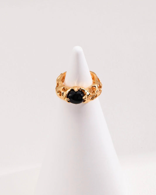 18K Gold Plated Vermeil Hollow Detailed Gemstone Ring