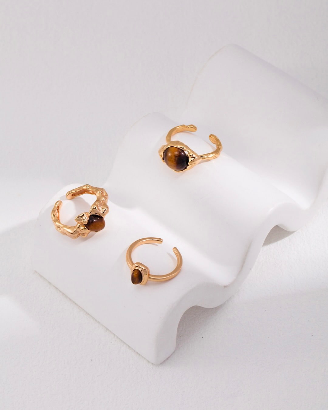 18K Gold Plated Vermeil Tiger's Eye Gemstone Ring