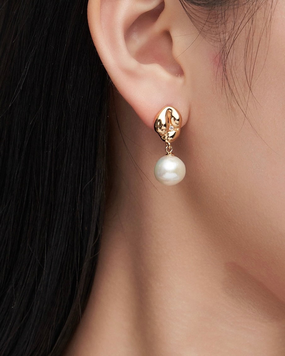 18K Gold Plated Vermeil Natural Pearl Gemstone Drop Earrings