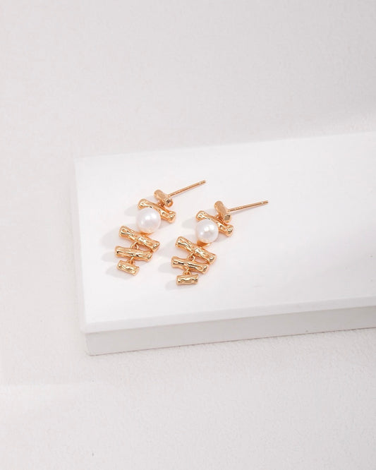 18K Gold Plated Vermeil Natural Pearl Tree Branch Drop Earrings